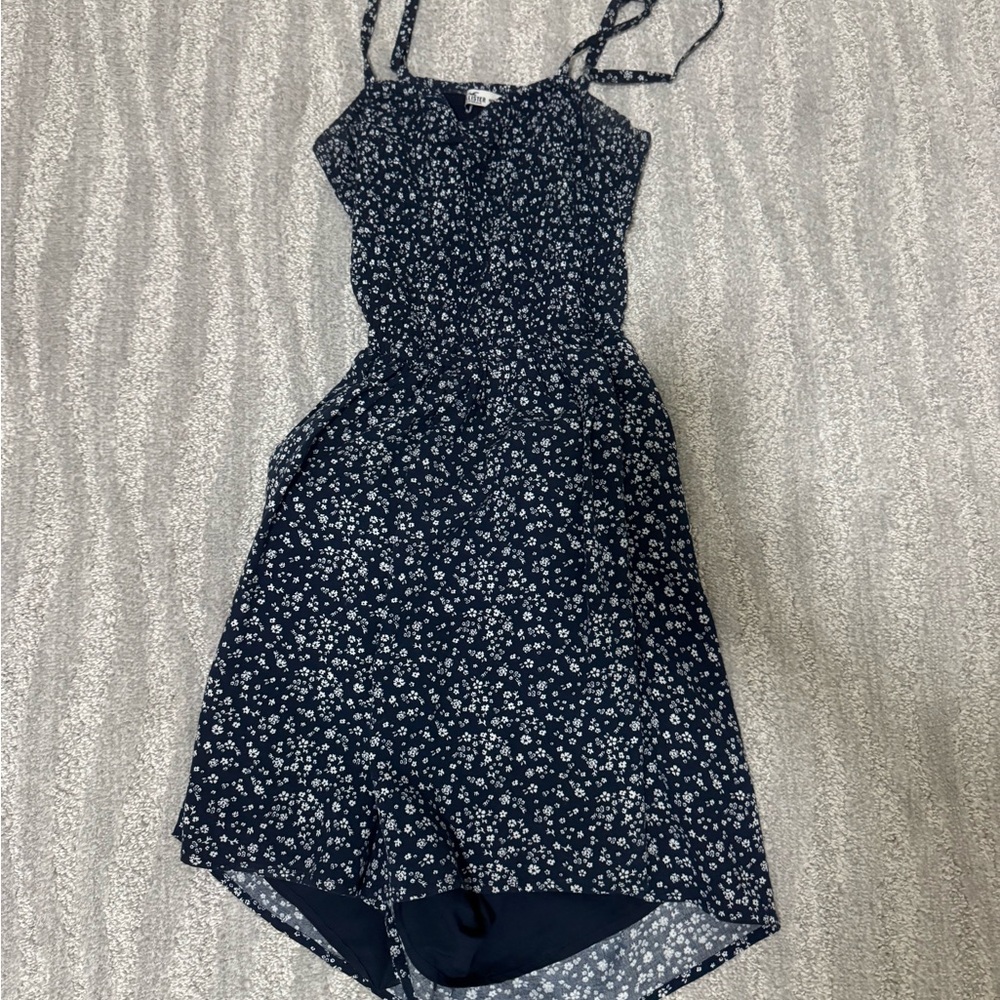 Floral Navy Blue Romper Dress